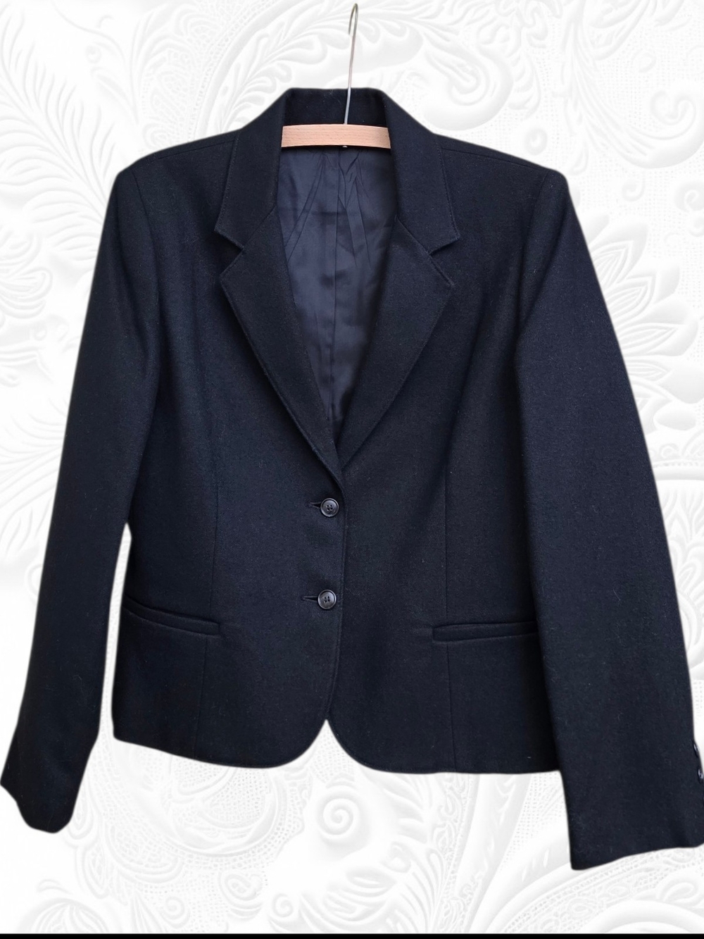90s Vintage Black Wool Blend Tailored Blazer Two Button Academic Size 14